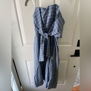 Talulah strapless jumpsuit blue with white pinstripes. Worn once